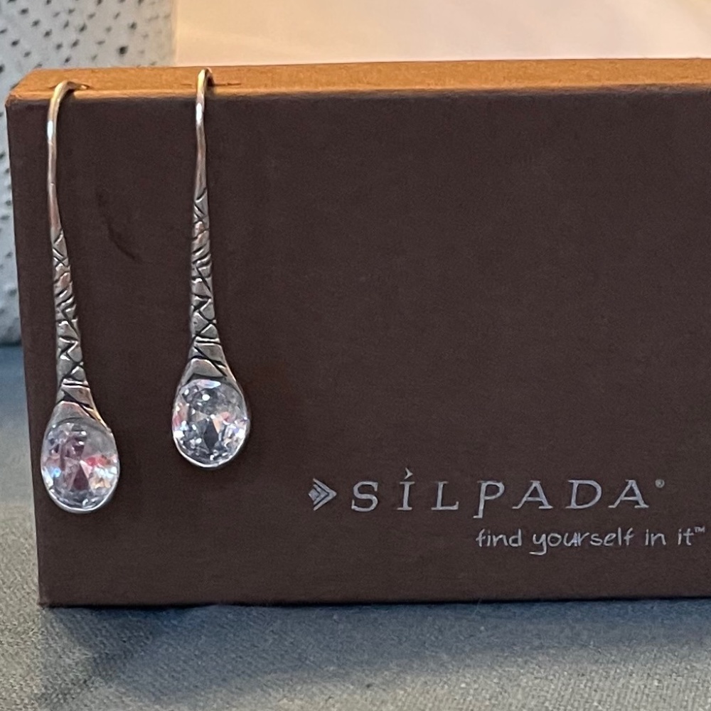Silpada Sterling Silver Etched 'Falling Star' Cubic Zirconia Earrings